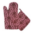 Damask Pink Brown Oven Mitt & Pot Holder Set